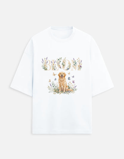 Bloom Golden Retriever Shirt – Floral Dog Lover T-Shirt, Cottagecore Golden Retriever Tee, Dog Mom Gift, Botanical Puppy Shirt