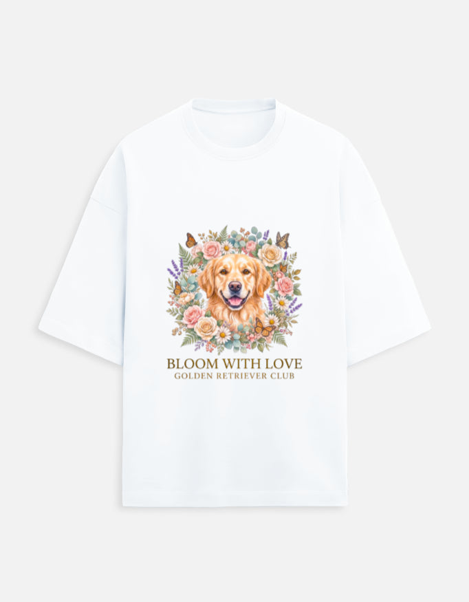 Bloom With Love Golden Retriever Club T-Shirt | Cute Dog Lover Graphic Tee | Unisex Cotton Printed Tshirt India