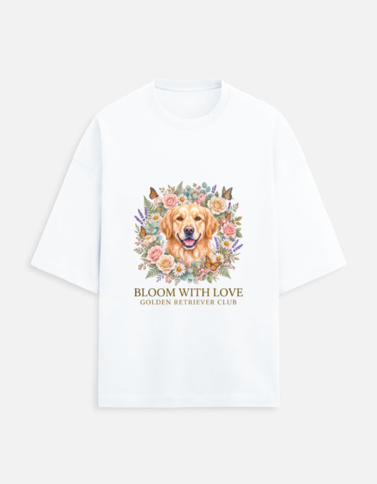 Bloom With Love Golden Retriever Club T-Shirt | Cute Dog Lover Graphic Tee | Unisex Cotton Printed Tshirt India