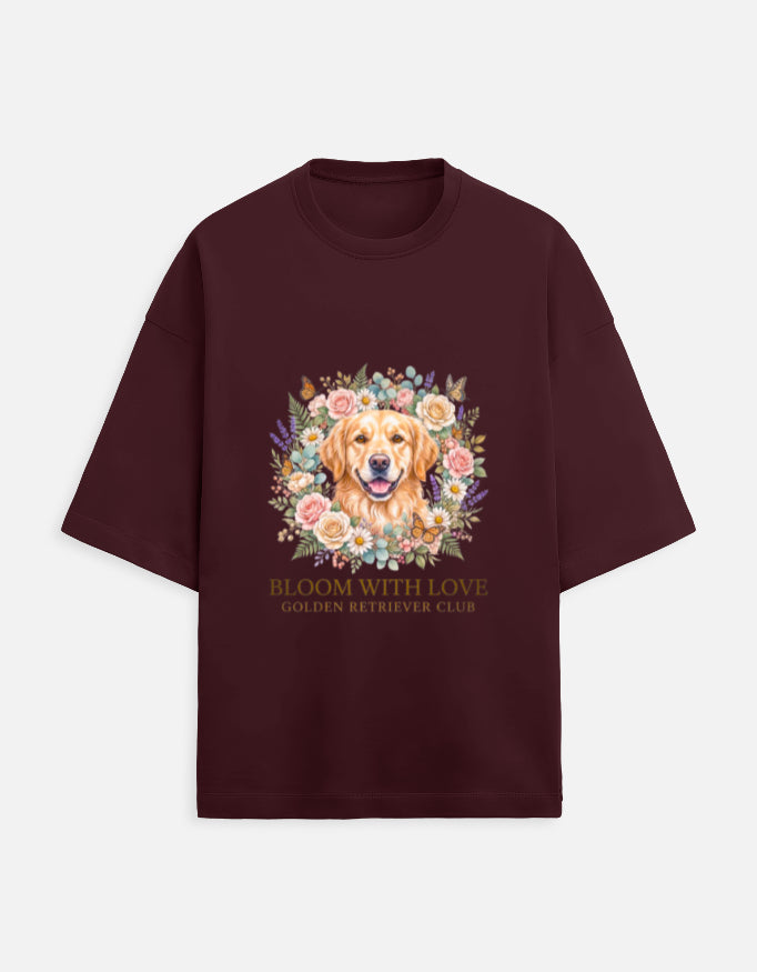 Bloom With Love Golden Retriever Club T-Shirt | Cute Dog Lover Graphic Tee | Unisex Cotton Printed Tshirt India