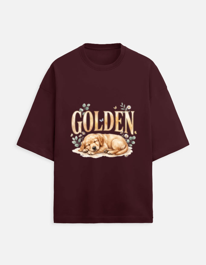 Golden Sleeping Puppy Shirt – Cute Golden Retriever T-Shirt, Floral Dog Lover Tee, Golden Retriever Gift, Dog Mom Shirt