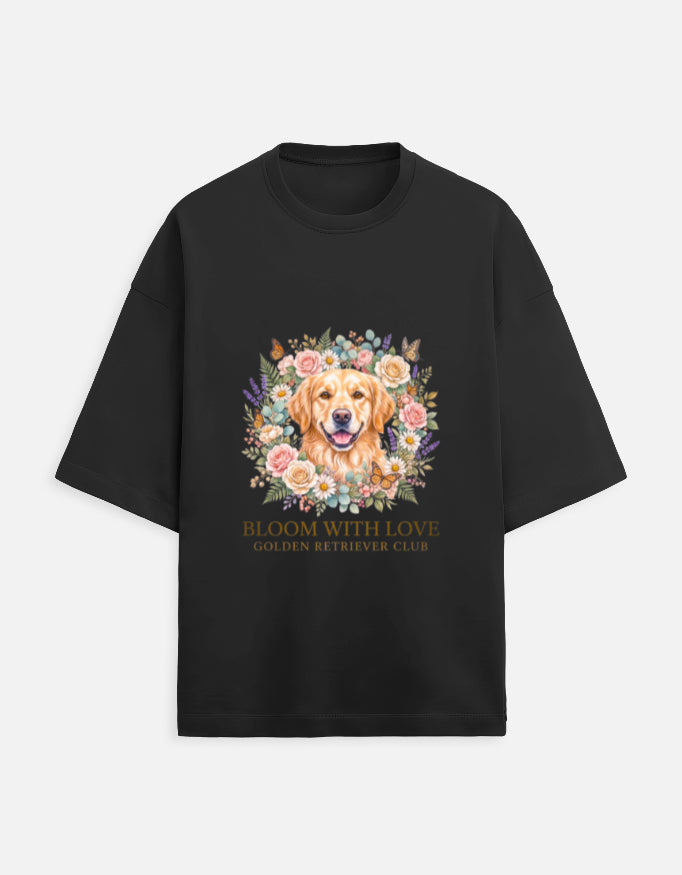 Bloom With Love Golden Retriever Club T-Shirt | Cute Dog Lover Graphic Tee | Unisex Cotton Printed Tshirt India