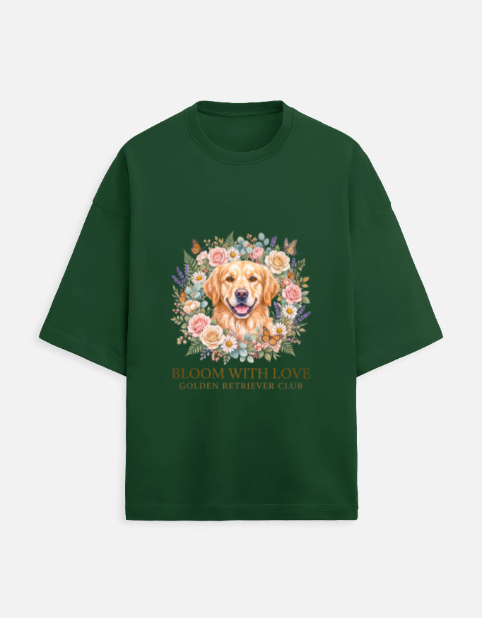 Bloom With Love Golden Retriever Club T-Shirt | Cute Dog Lover Graphic Tee | Unisex Cotton Printed Tshirt India
